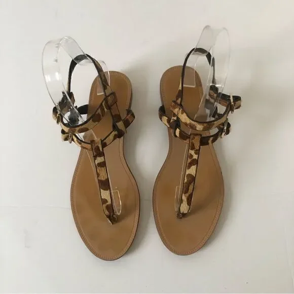 Zara leopard print real calf hair strappy thong sandals woman’s size 36 - Picture 2 of 10